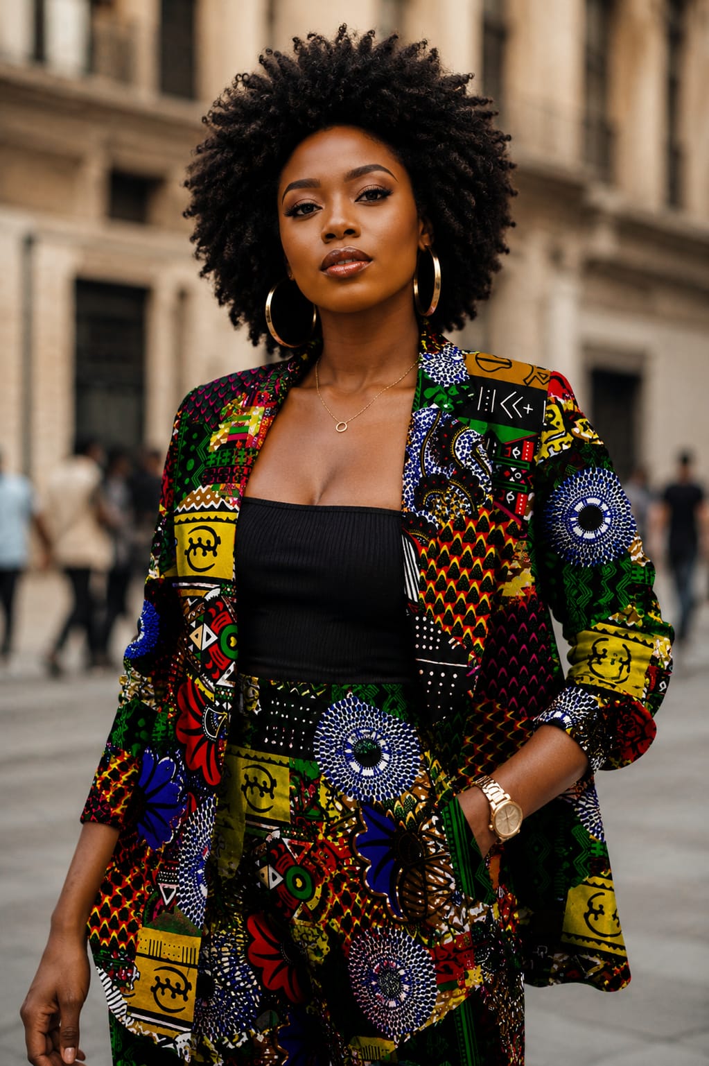 Multicolor African Patchwork Print Blazer